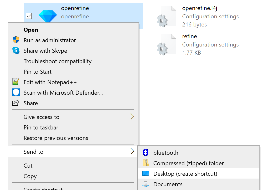 win4 create shortcut